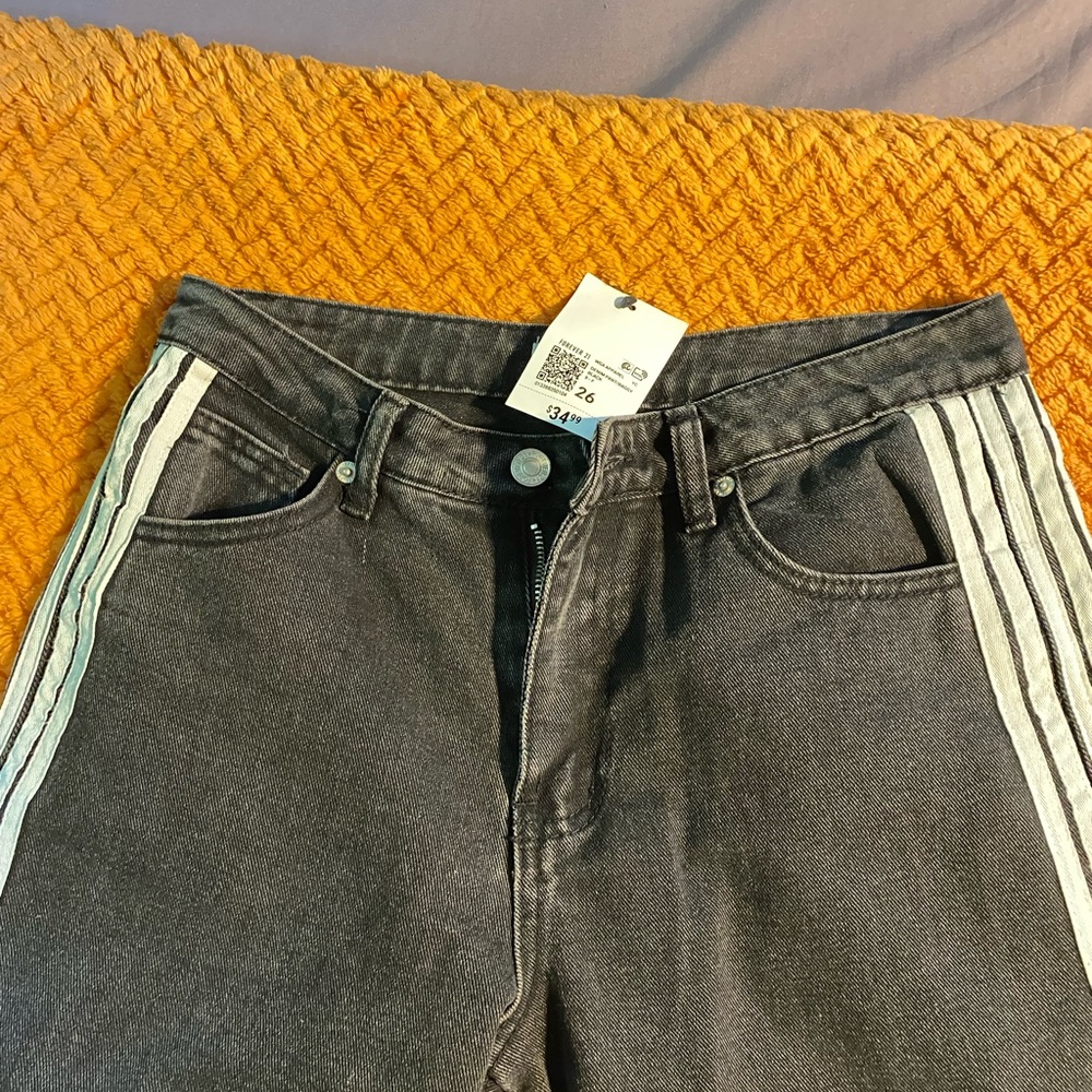 Forever 21 Charcoal Jeans with Cream Stripes Never Worn